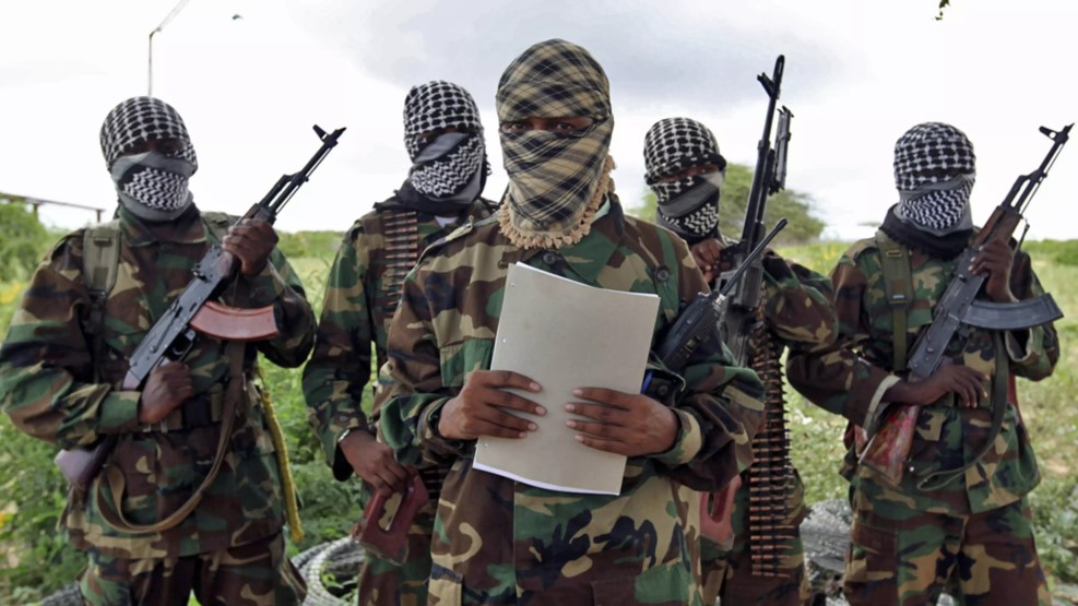 Al-Shabaab militia photographed in a televised address. (Photo: CFR)