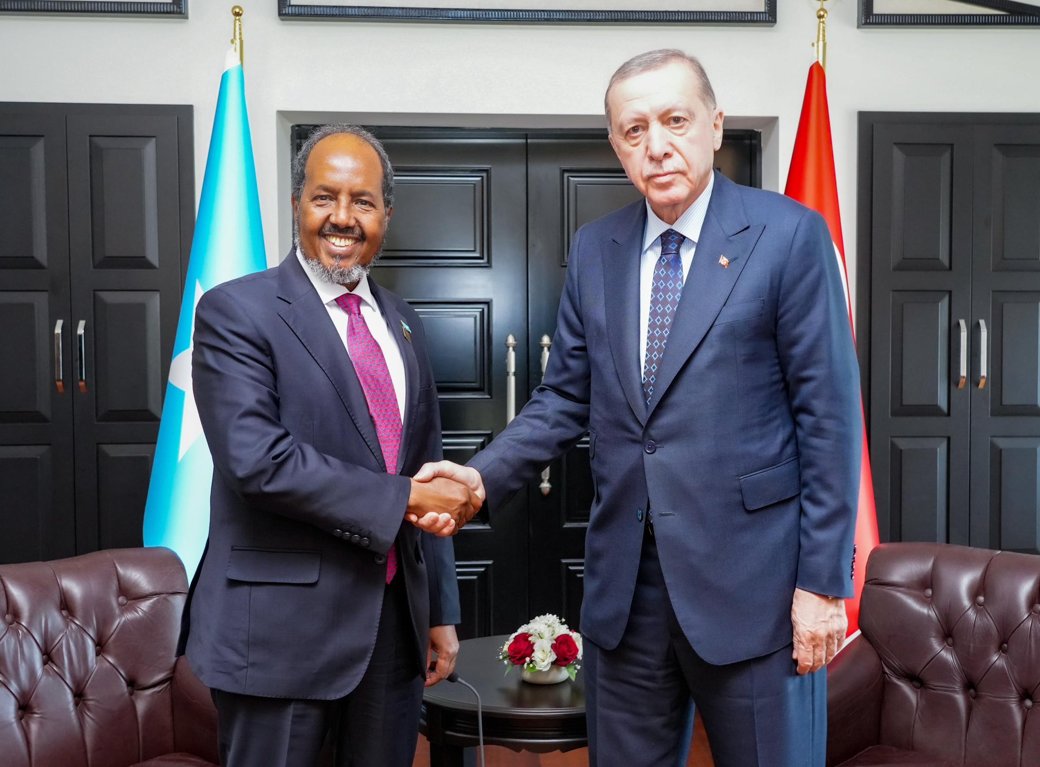 Somalia President meets Turkish counterpart, discusses maritime defence deal, Al-Shabaab war - Presidents Hassan Sheikh Mohamud (Somalia) and Recep Tayyip Erdogan (Turkey) during their meeting in Antalya, amid the Antalya Diplomacy Forum, on March 2, 2024. (Photo: Villa Somalia)