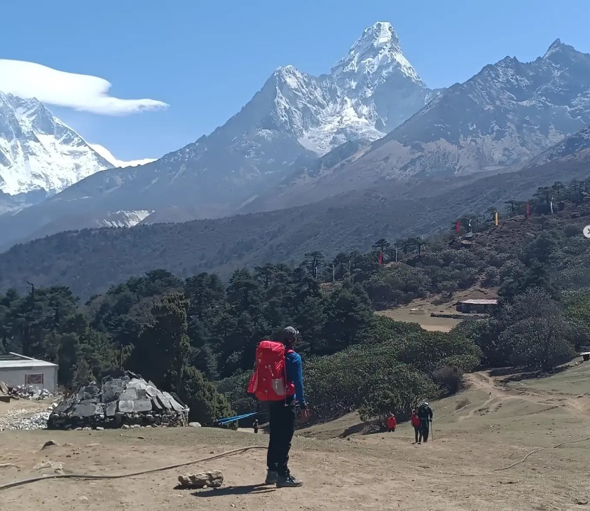 Kenyan Mountaineer Cheruiyot Kirui admires Mt Everest during his conquest in April 2024. (Photo/Cheruiyot Kirui)
