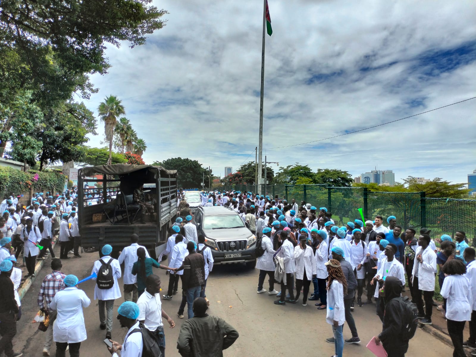 Doctors strike out the Ministry of Health headquarters in Nairobi on Tuesday, April 9, 2024. (Photo: Courtesy)