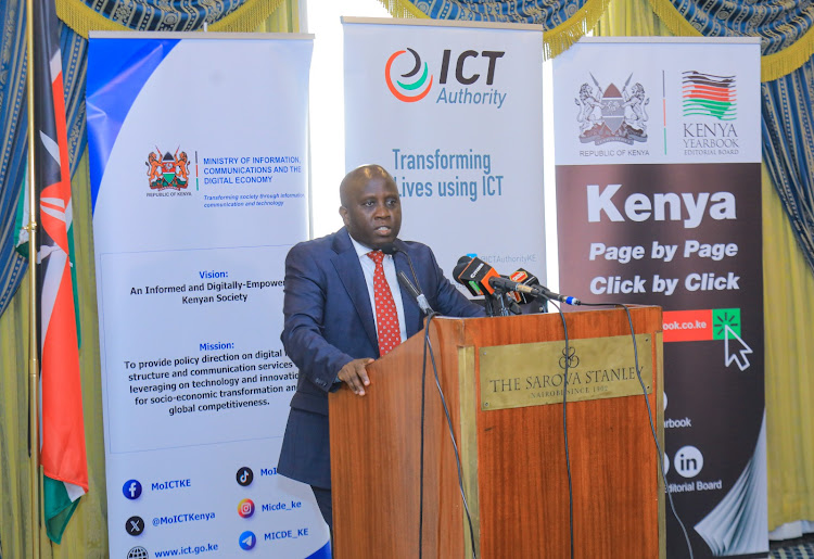 ICT PS John Tanui addresses stakeholders and members of the press at The Serena Sarova Hotel, Nairobi on April 15, 2024. (Photo: Handout)