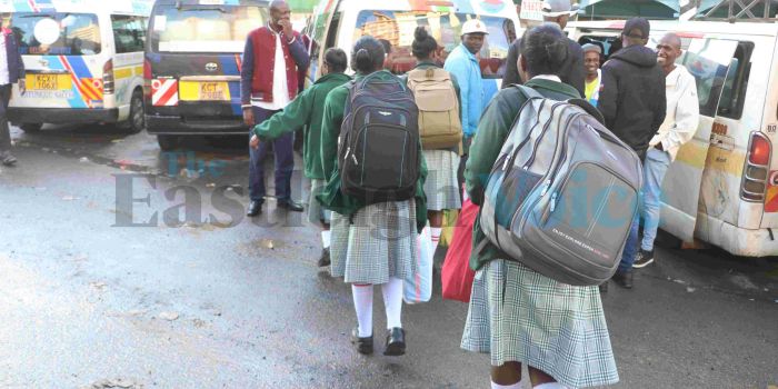 Mbooni Girls Secondary school students stranded at the Tea Room Bus Station in Nairobi on Monday, April 29, 2024. (Photo: Justine Ondieki)