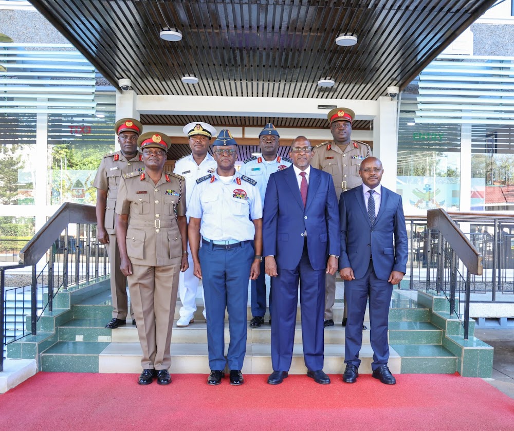 Defence CS Aden Duale, the late Chief of Defence Forces General Francis Ogolla and other top military officials during a meeting in March 2024. (Photo: KDF)