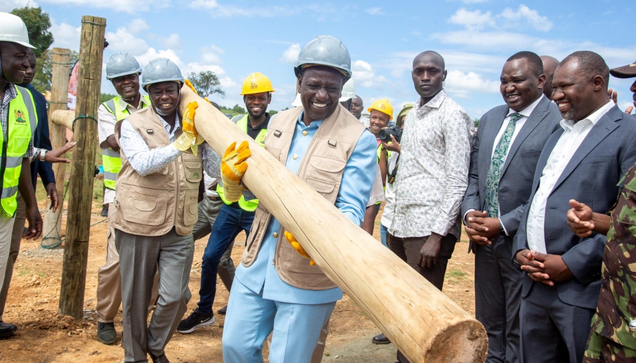President William Ruto and his deputy Rigathi Gachagua commission the Lariak Forest Wildlife Electric Fence after launchinf the Human-Wildlife Conflict Compensation Scheme in Rumuruti, Laikipia County on Friday, April 12, 2024. (Photo: PCS)