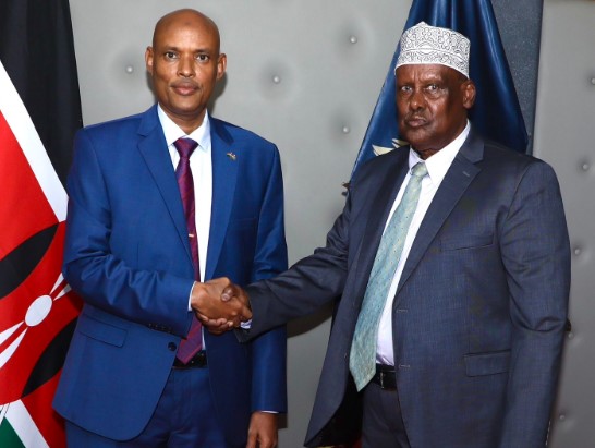 Beyond the Call of Duty: Ex-AP boss Omar Shurie to launch book reflecting 45-year service - DCI boss Mohamed Amin (left) with former Assistant Inspector General (retired) of Police Omar Shurie on September 7,2023. (Photo: Handout)