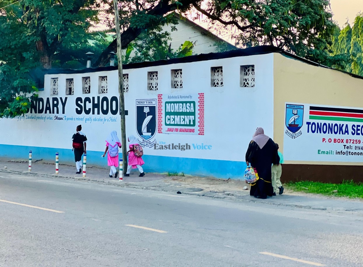 Parents accompany their children as they report back to school in Mombasa on Monday, May 13, 2024. (Photo: Farhiya Hussein) 