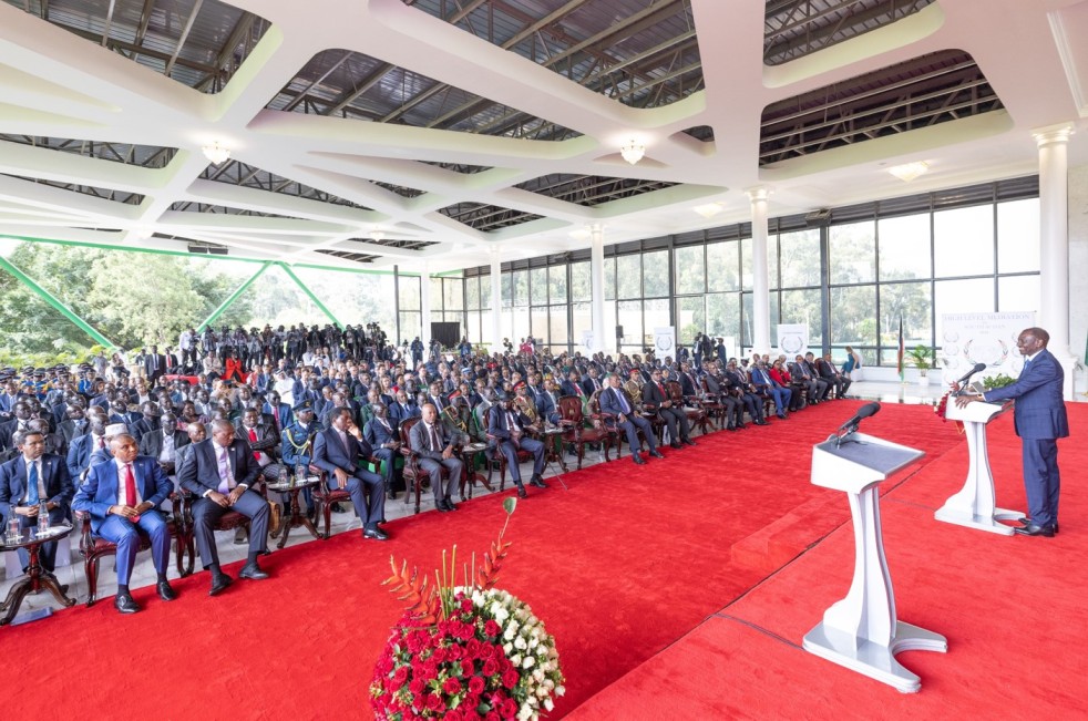 Presidents William Ruto addresses African heads of state and delegates at the launch of the South Sudan Mediation Process chaired by Lazarus Sumbeiywo at State House, Nairobi on Thursday, May 10, 2024. (Photo: PCS)
