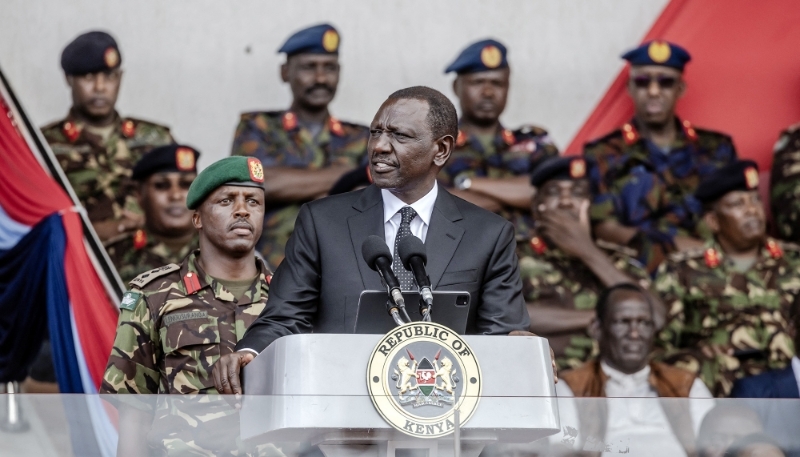 Kenya moves to acquire Israeli Sh1billion air defence system  - President William Ruto speaks at Ulinzi Sports Complex in Lang'ata, Nairobi, on April 20, 2024, during a ceremony in honour of the military officers killed in a helicopter (Photo: Luis Tato/AFP)