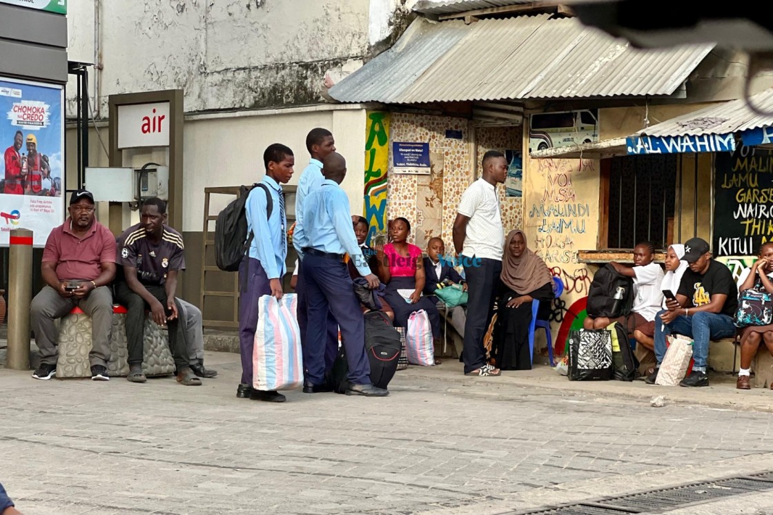 Students at the Coast Bus stage in Mombasa awaiting to board a vehicle as they head back to school on Monday morning, May 13, 2024. (Photo: Farhiya Hussein)