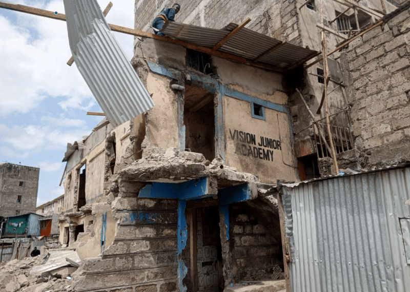 Demolitions leave slum schoolchildren homeless and out of school - Vision Junior Academy in Pumwani in ruins after the demolitions. (Photo: Justine Ondieki)