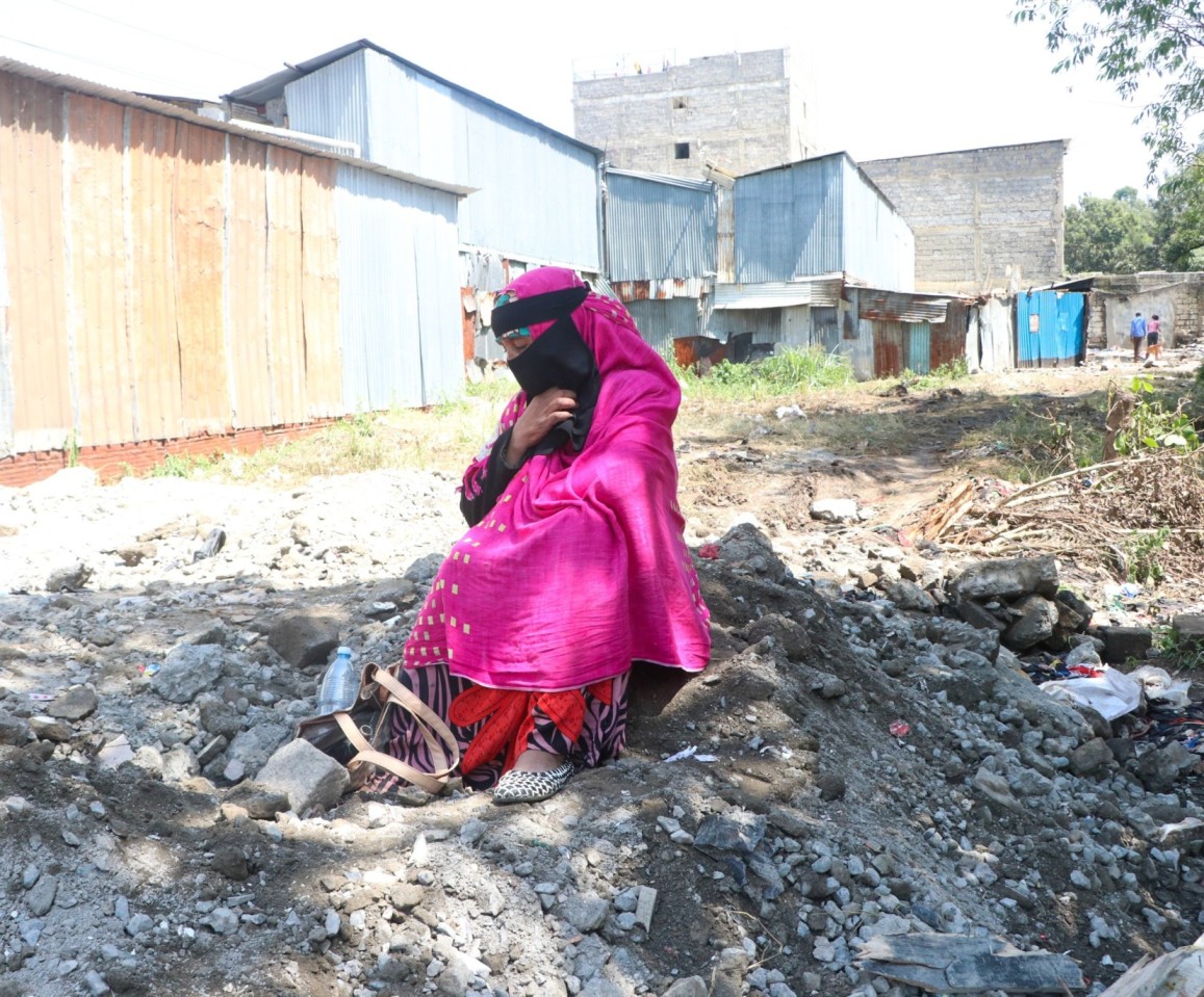 Zam Zam Omar sits outside her demolished home in Shauri Moyo, Nairobi on Monday, May 27, 2024. (Photo: Justine Ondieki) 