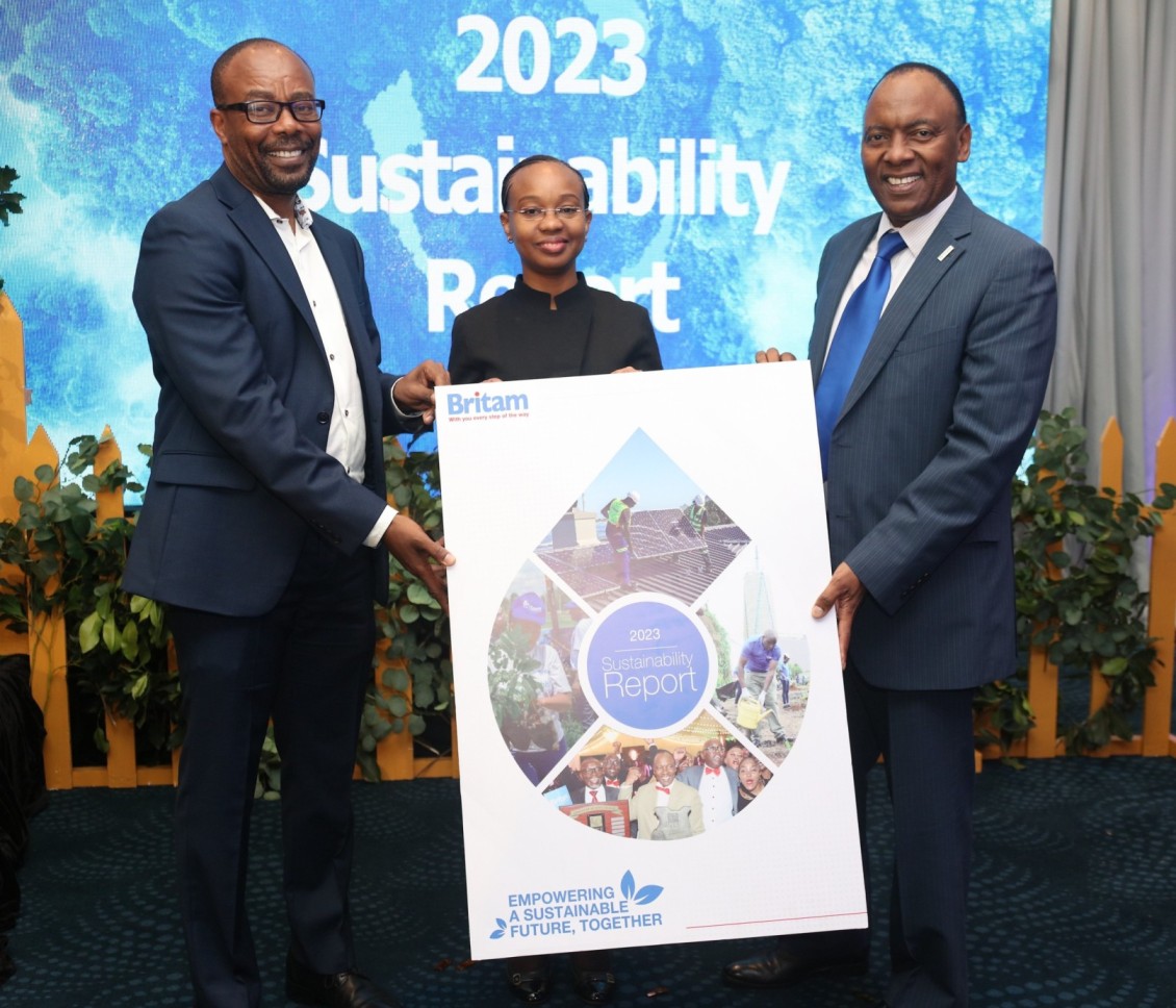 Dr. Edward Mungai, CEO of Impact Consulting Africa and Kenya Climate Innovation Centre Board Member, Judy Njino, Executive Director of UN Global Compact, and Tom Gitogo, Managing Director of Britam Group, at the launch of Britam's 2023 Sustainability Report in June 2024. (Photo: Britam) 