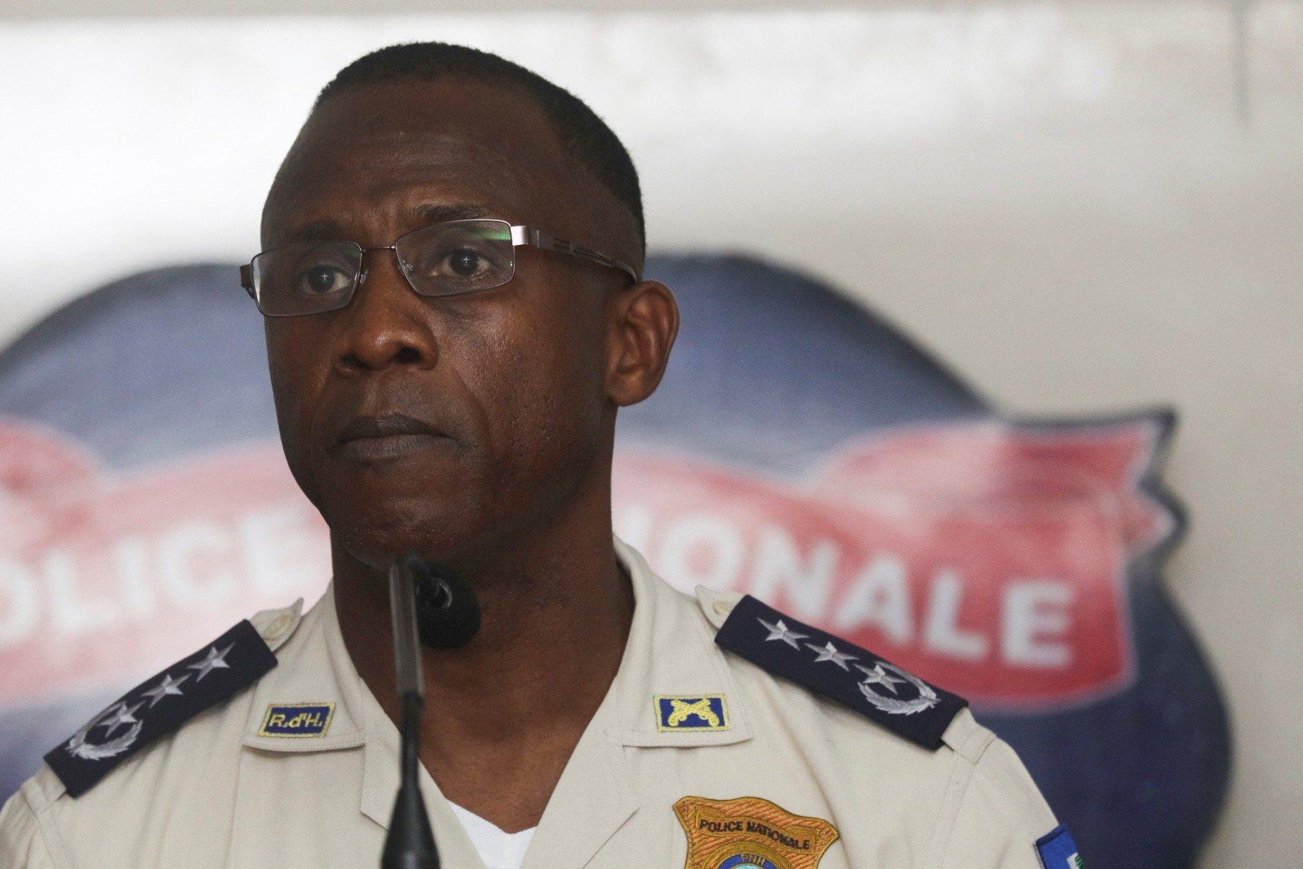 New Haitian National Police Chief Rameau Normil looks on as he delivers a speech after being sworn-in, at the police headquarters, in Port-au-Prince, Haiti June 21, 2024. (Photo: Reuters/Ralph Tedy Erol)