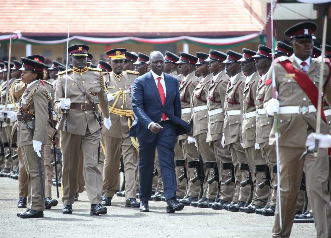 Teachers, police officers face health crisis over Sh29bn insurance contract dispute - President William Ruto inspects a guard of honour during the Administration Police passing-out-parade in Embakasi, Nairobi County on January 11, 2023. (Photo: PCS)