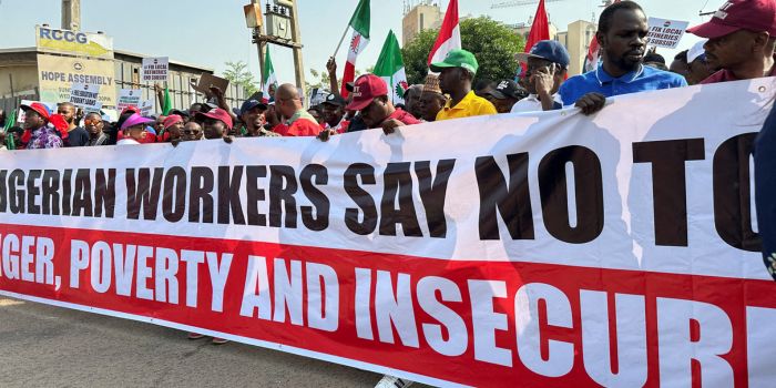 Nigerian unions shut down power grid, disrupt airlines with strike over minimum wage - Nigerians protest against high cost of living and massive suffering following a hike in petrol and devaluation of the Naira in Abuja, Nigeria February 27, 2024. (Photo: Abraham Achirga/Reuters)