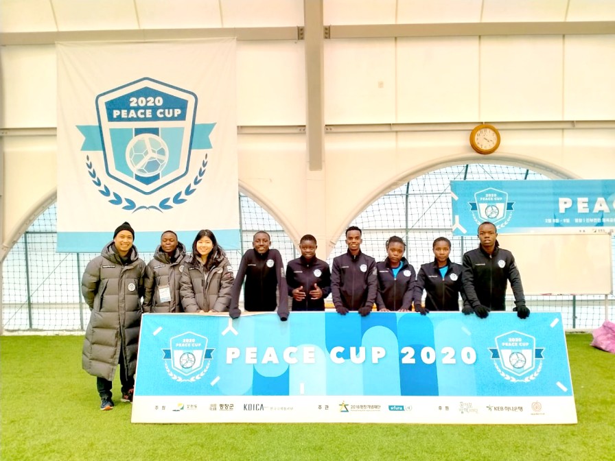 Evelyne Anyango (2nd left) with Team Kenya during the Peace Cup in Seoul, South Korea. [Photo: Handout]