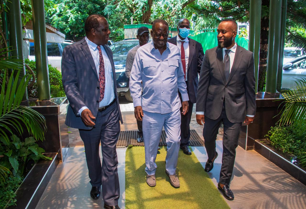 Once Ruto's ardent critic, Raila's ODM Party now his great supporter - From left: Former Kakamega Governor Wycliffe Oparanya, ODM Party Leader Raila Odinga and Former Mombasa Governor Hassan Joho during a past ODM event. (Photo: ODM)