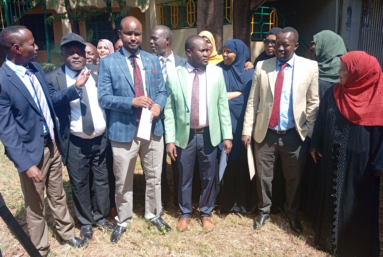  Isiolo MCAs gather outside the County Assembly buildings on July 24, 2024. PhotoWaweru Wairimu