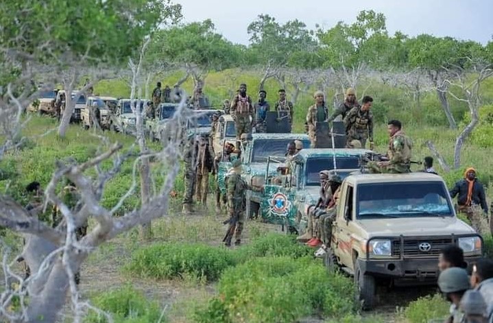 Jubaland Forces patrol Lower Juba, after countering an Al-Shabaab attack on Monday, July 22, 2024 (Photo: Jubaland TV)