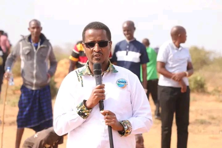 National Drought Management Authority (NDMA) Chief Executive Officer Hared Hassan, addresses locals at Samburu, Kwale County on Friday, July 26, 2024, after the launch of Sh6.7 million water project. (Photo: Mishi Gongo)