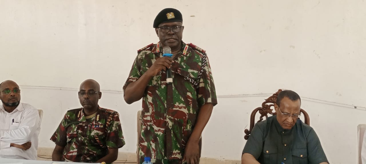 North Eastern Regional Commissioner John Otieno speaks at a security meeting held in Garissa County on Monday, July 29, 2024. (Photo Issa Hussein)