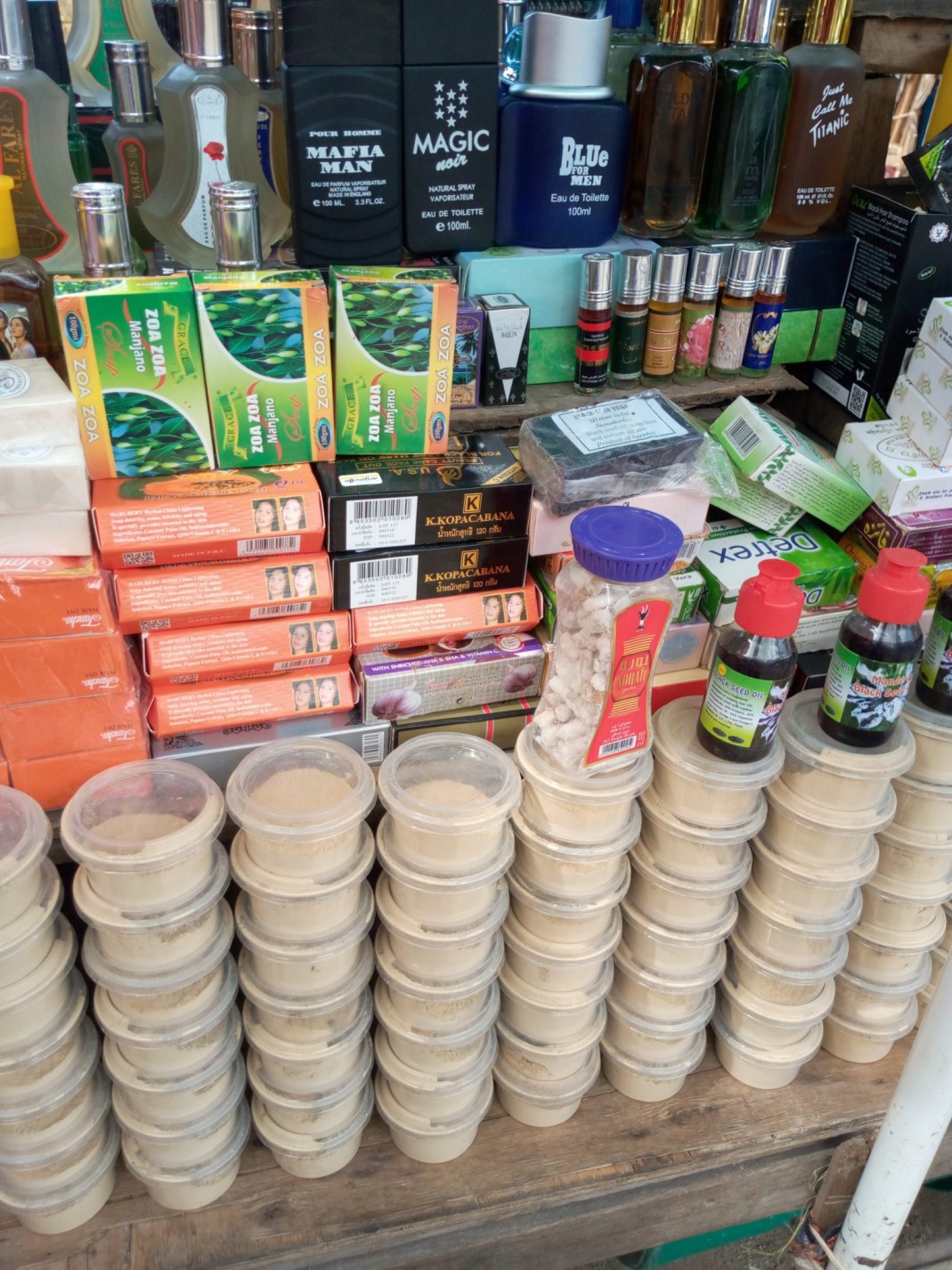 Organic beauty products displayed at the Macknnon Market in Mombasa. (Photo Mishi Gongo, EV)