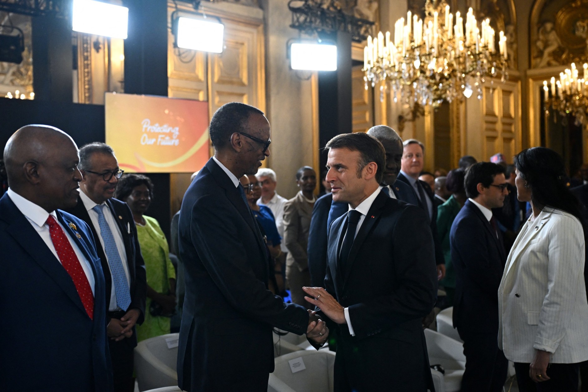 French President Emmanuel Macron greets Rwanda's President Paul Kagame as he arrives to attend the Global Forum for Vaccine Sovereignty and Innovation at the French Foreign Ministry, the Quai d'Orsay, in Paris, France, June 20, 2024. (Photo: REUTERS/Dylan Martinez/Pool)