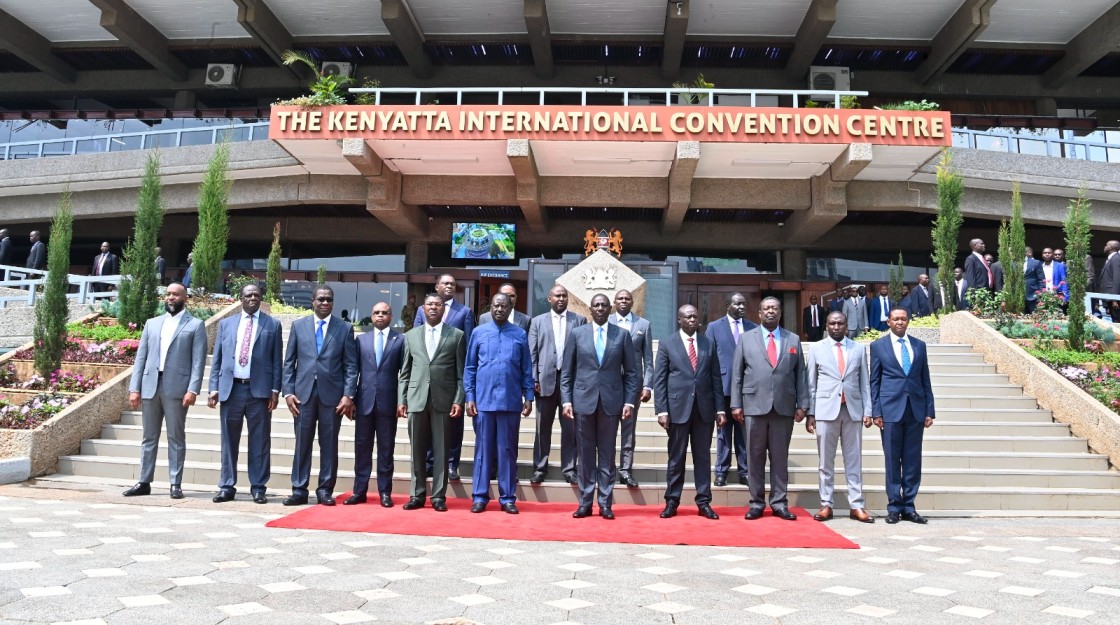 President William Ruto and former Prime Minister Raila Odinga address the media at KICC, Nairobi on Tuesday, July 9, 2024. (Photo: PCS)