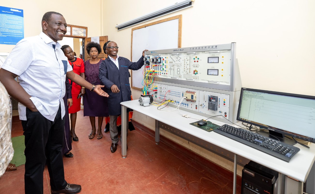 President William Ruto tours Kinango Technical and Vocational College in Kwale County on Saturday, July 27, 2024, accompanied by among others, Prime Cabinet Secretary Musalia Mudavadi, Kwale Governor Fatuma Achani,, Speaker of the Senate Amason Kingi and Trade CS nominee Salim Mvurya. (Photo: PCS)