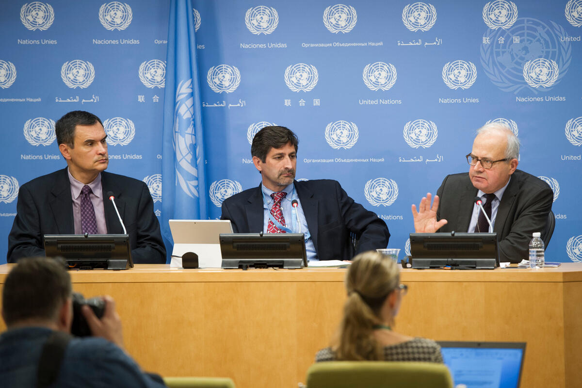 Kenyan officials head to Geneva to address enforced disappearances amid country's "abduction" crisis - Emmanuel Decaux (right), Chair of the Committee on Enforced Disappearances, addresses a past press conference on enforced or involuntary disappearances. (Photo: UN)