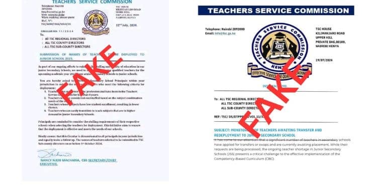 Fake letters which were claimed to have been drafted by the Teachers Service Commission (TSC). (Photo: X)