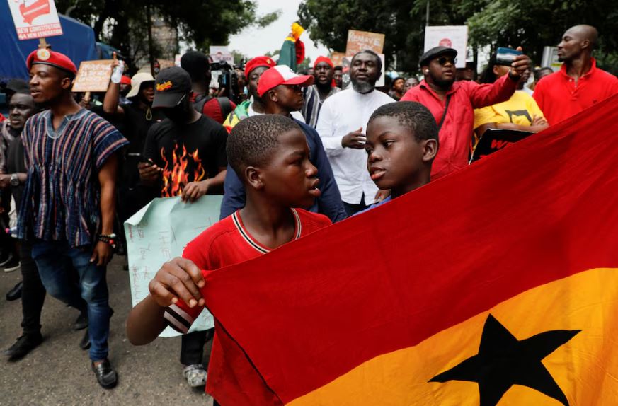 Ghanaians gather for the third day of anti-government protests amid police arrests and obstruction in Accra, Ghana, September 23, 2023.