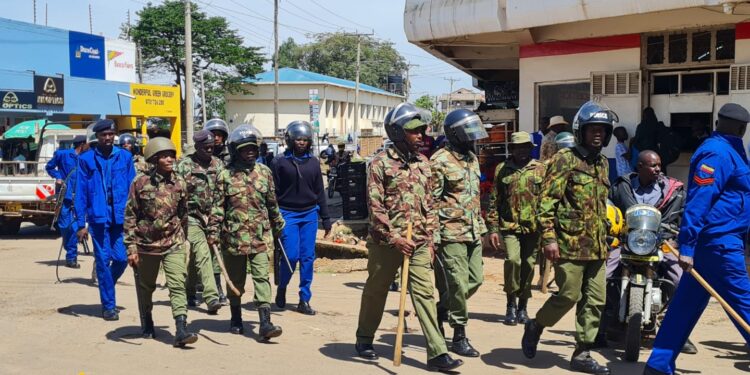 Police patrol streets in Kakamega during the June 2024 protests. (Photo: Handout)