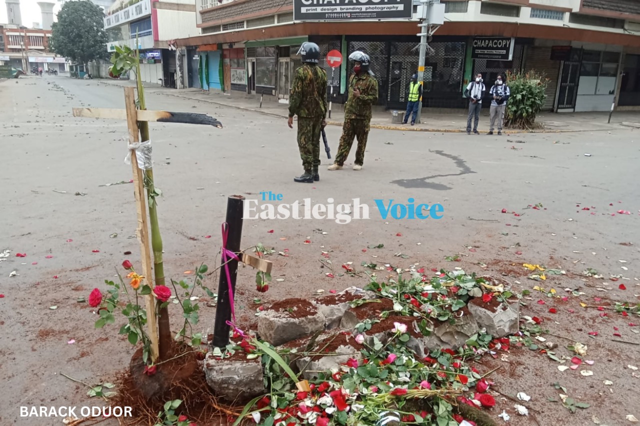 Protesters erect a mockery grave along Koinange Street in Nairobi during the Tuesday, July 16, 2024 anti-government demos. (Photo: Barack Oduor)