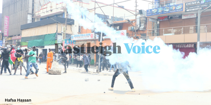 Police lob a teargas at a protester along Tom Mboya Street on Tuesday, July 2, 2024. (Photo: Hafsa Hassan) 
