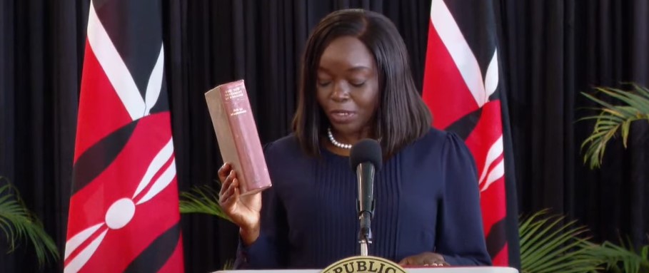 Debra Mulongo Barasa is sworn in as Health CS at State House, Nairobi, on Thursday, August 8, 2024. (Photo: Handout)