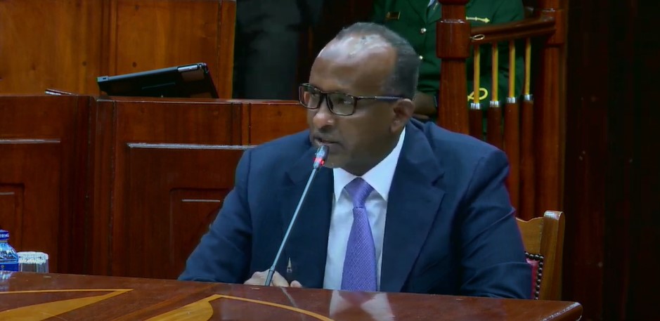 Environment CS nominee Aden Duale during his vetting before the National Assembly Committee on Appointment on Friday, August 2, 2024. (Photo: Handout)