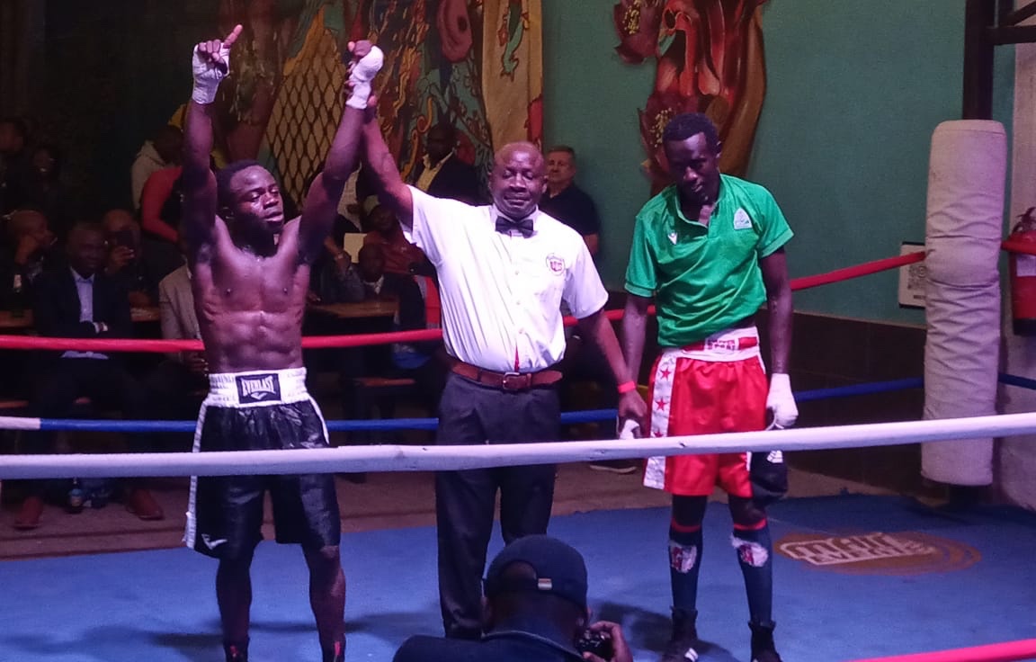 As Nairobi Fight Night gains momentum, Kenyan boxing looks to its roots for revival - Dennis Okoth, alias Gorilla, celebrates his main fight victory over Ugandan boxer Jonathan Muhezi during the Nairobi Fight Night boxing event held in Nairobi on Tuesday 6th August (C) Justine Ondieki 