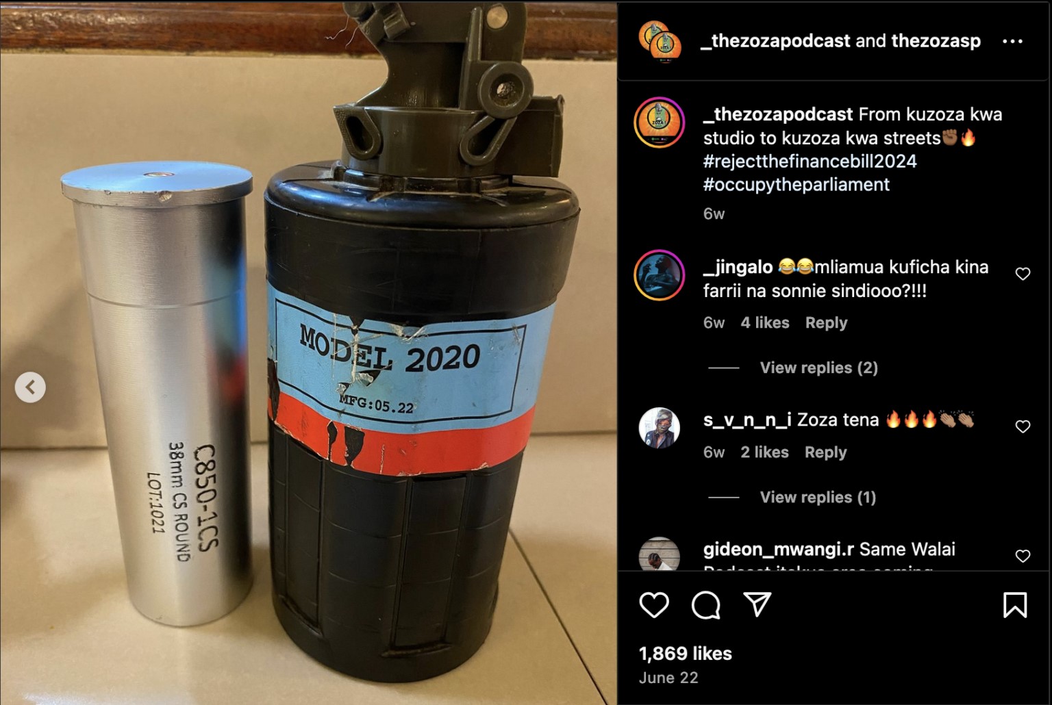 Images of teargas canisters shared on social media