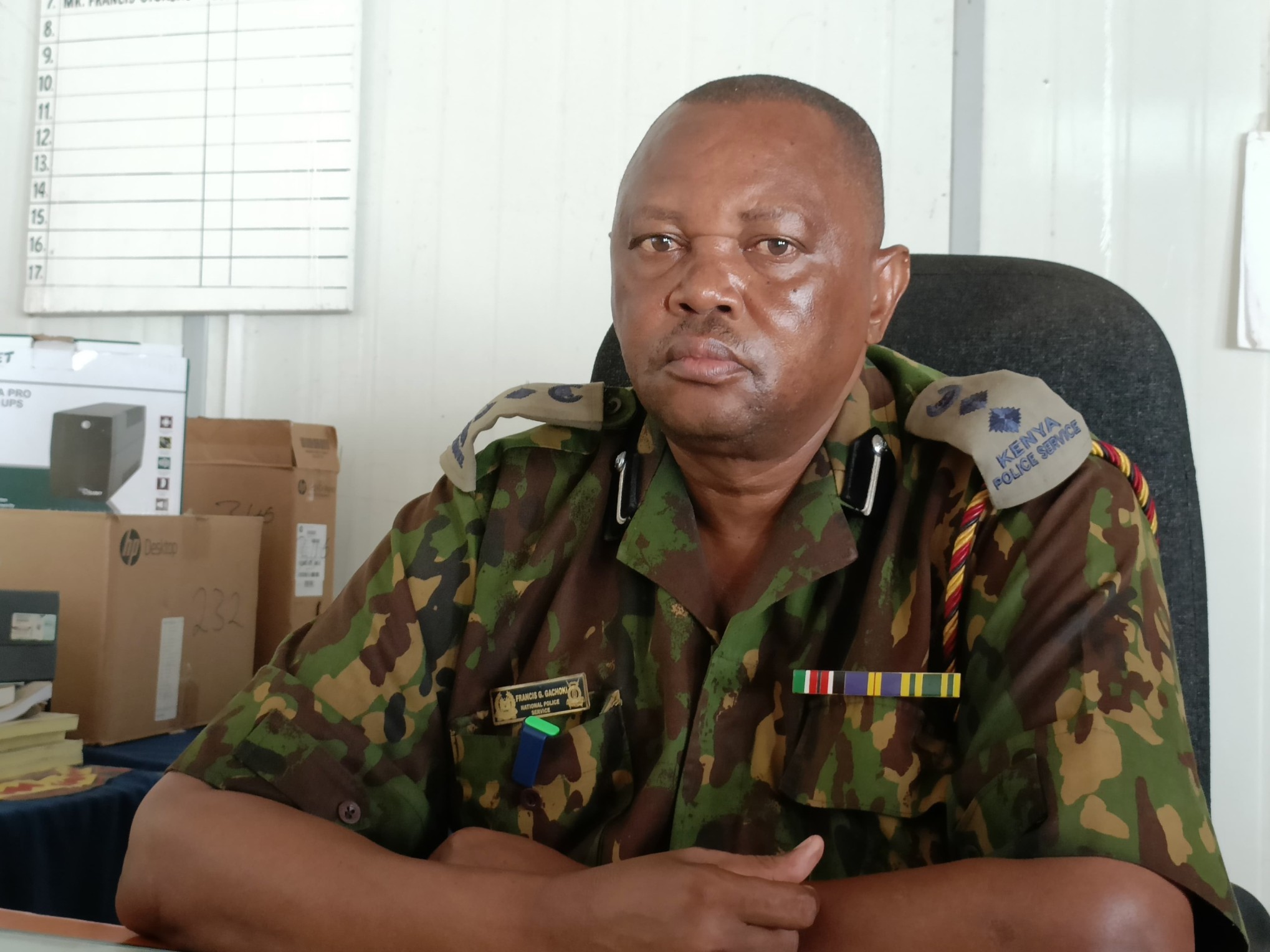 Msambweni OCPD Francis Gachoki at his office in Ukunda. (Photo: Mishi Gongo)