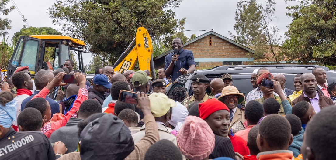 President William Ruto addresses residents at Runyenjes in Embu County where he launched the construction of the Iriari Irrigation Project on Wednesday, August 7, 2024. (Photo: PCS)