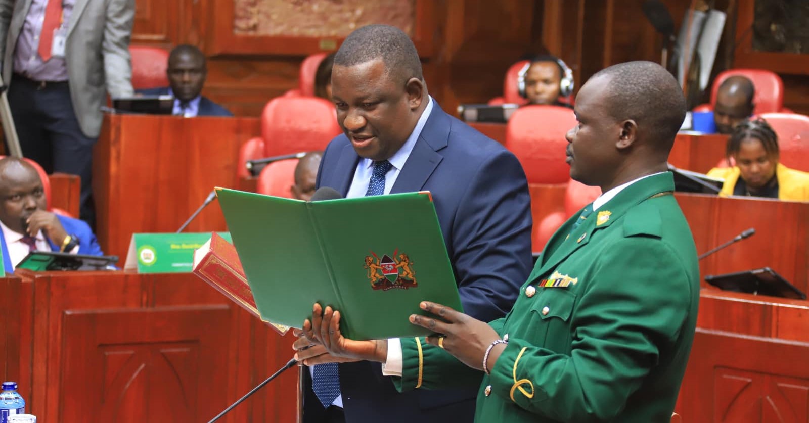 Salim Mvurya, Trade CS nominee, takes an oath before appearing before the National Assembly’s Committee on Appointments on Saturday, August 3, 2024.(Photo: Parliament)