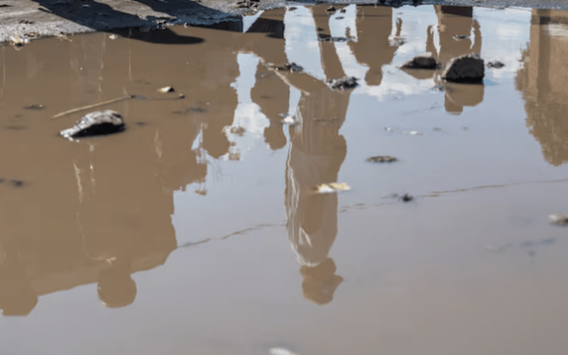 Congolese police officers flee to Uganda as fighting intensifies - Displaced Congolese people are reflected on a puddle, at the Muchacha primary school, where they live after recently fleeing from their Shasha village following clashes between M23 rebels and the Armed Forces of the Democratic Republic of the Congo (FARDC) in Sake, the Democratic Republic of Congo February 6, 2024.  (Reuters)