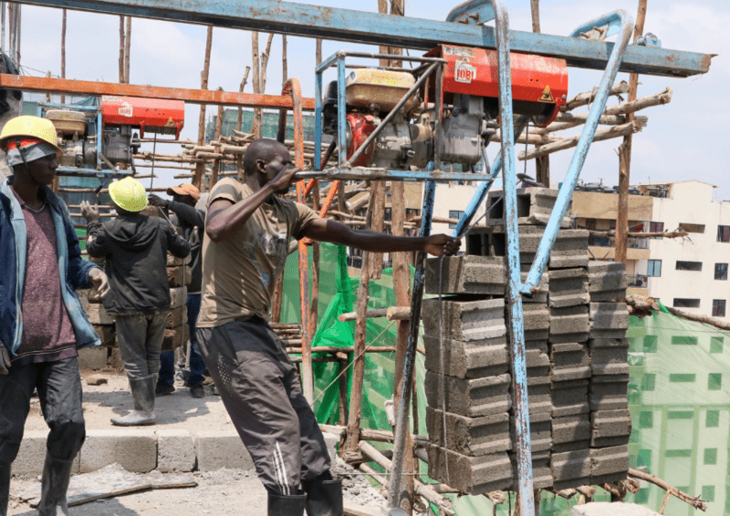 How technology is shaping future of construction and easing burden on manual labourers - Jackson Oluoch in construction site pulling a machine holding construction stone at Eastleigh on August 15,2024. (Photo: Justine Ondieki)