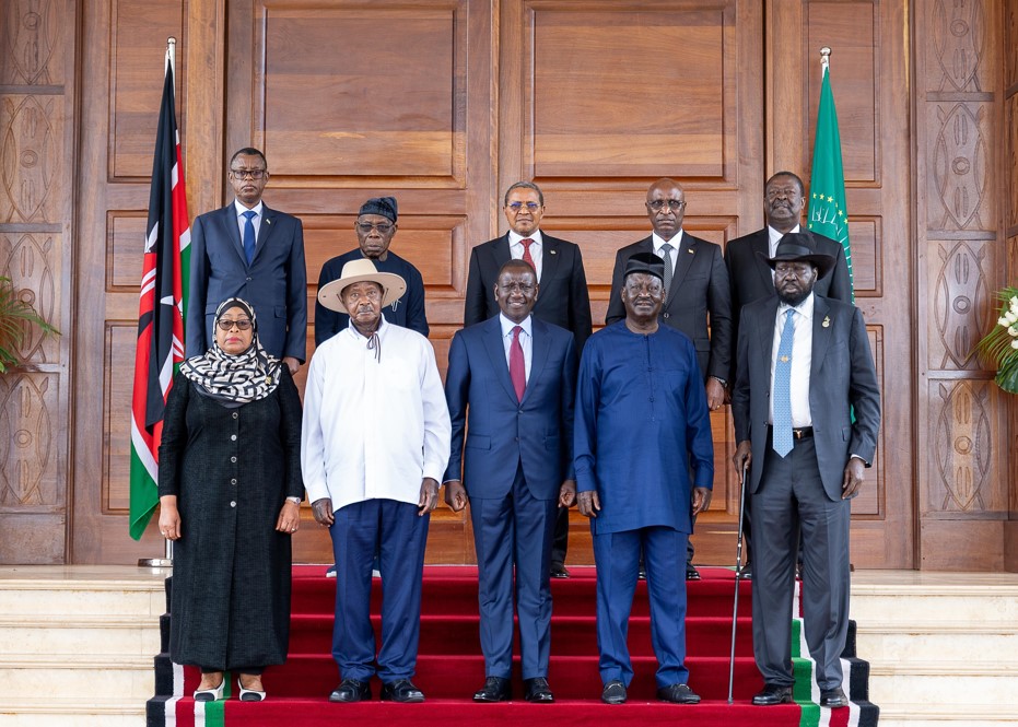 Raila: I'll transform African Union into people-centred organisation - President William Ruto, Azimio leader Raila Odinga and other regional heads of state and leaders at State House, Nairobi during the unveiling of Kenya's AUC chair candidature on August 27, 2024. (Photo: PCS)