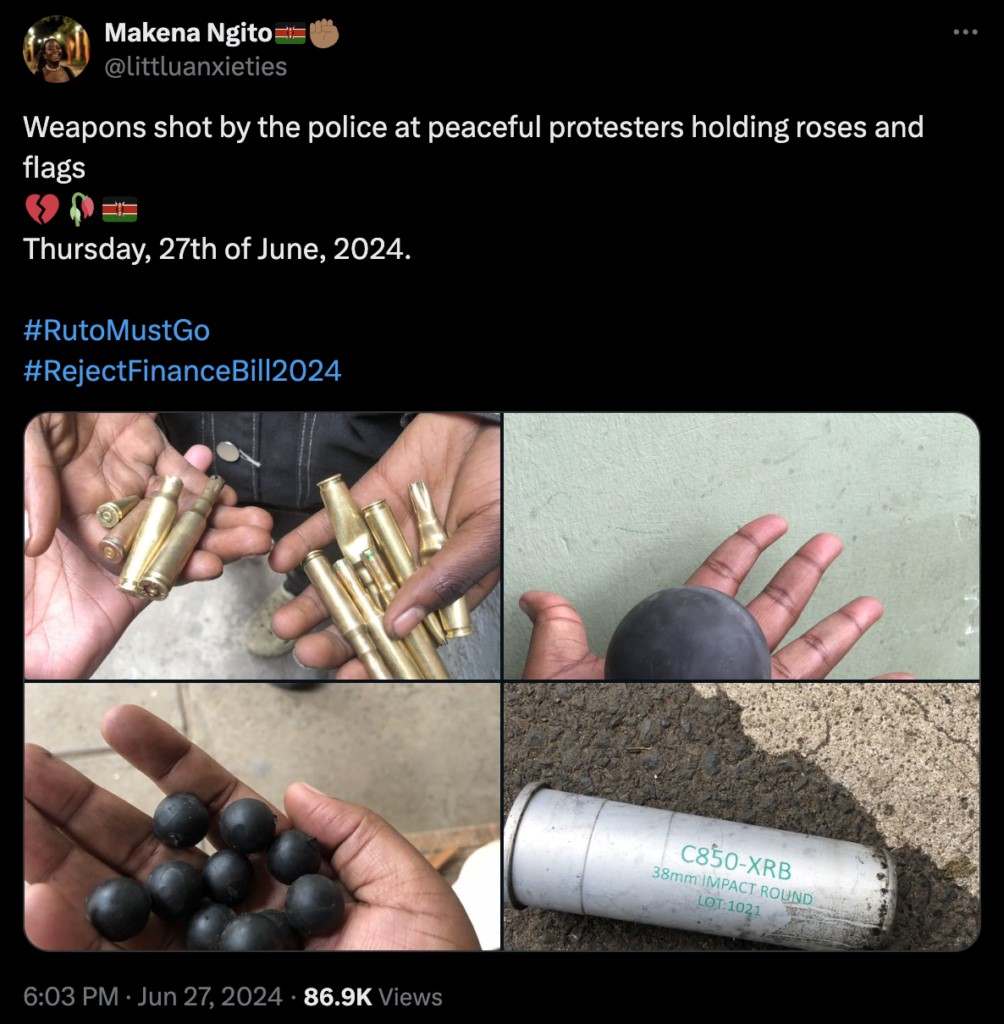 Social media post with various weapons deployed by Kenyan police during demonstrations on June 27, 2024. (Photo: Africa Uncensored)