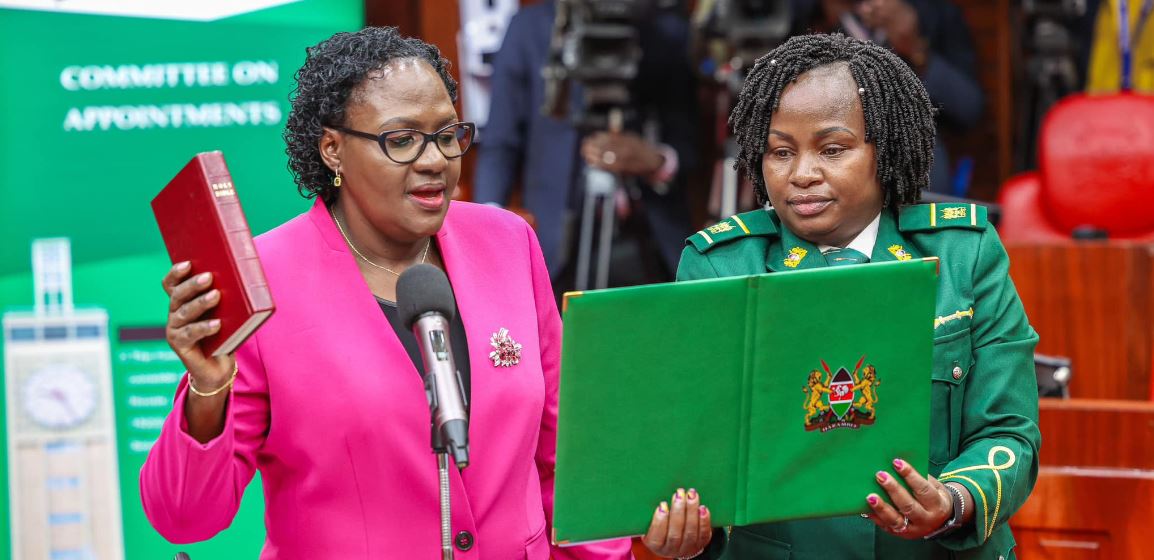 Stella Soi Lang’at, Gender CS nominee takes an oath before appearing before the National Assembly Committee on Appointments on Sunday, August 4, 2024. (Photo: Parliament)