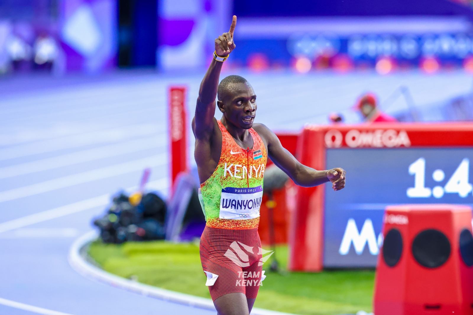 PARIS 2024: Majestic Emmanuel Wanyonyi wins gold in 800 metres - Emmanuel Wanyonyi celebrates after winning gold in the men's 800m final (C) Kelly Ayodi for Olympics Kenya