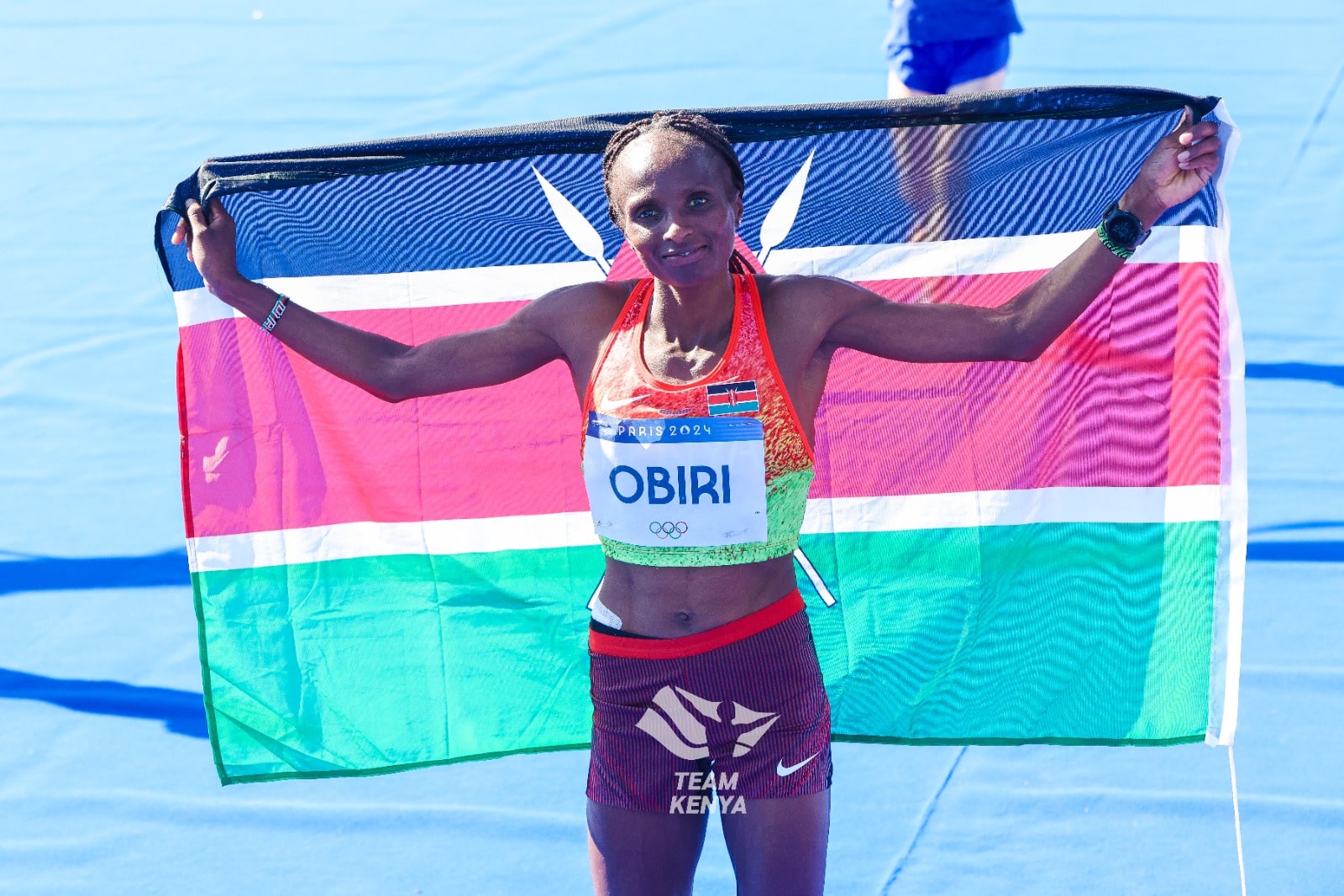 PARIS 2024: Obiri bags bronze for Kenya in women's marathon as classy Sifan Hassan breaks Olympic record to win gold - Hellen Obiri celebrates after bagging bronze in the women's marathon at the Paris Olympics (C) Kelly Ayodi / Olympics Kenya