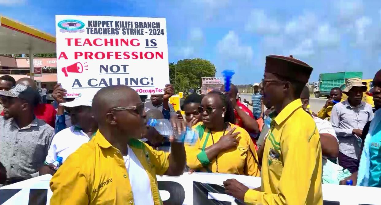 Kenya’s 2024 academic year marred by multiple crises - Hundreds of teachers in Malindi take to the streets to protest earlier this year. (Photo: Handout)